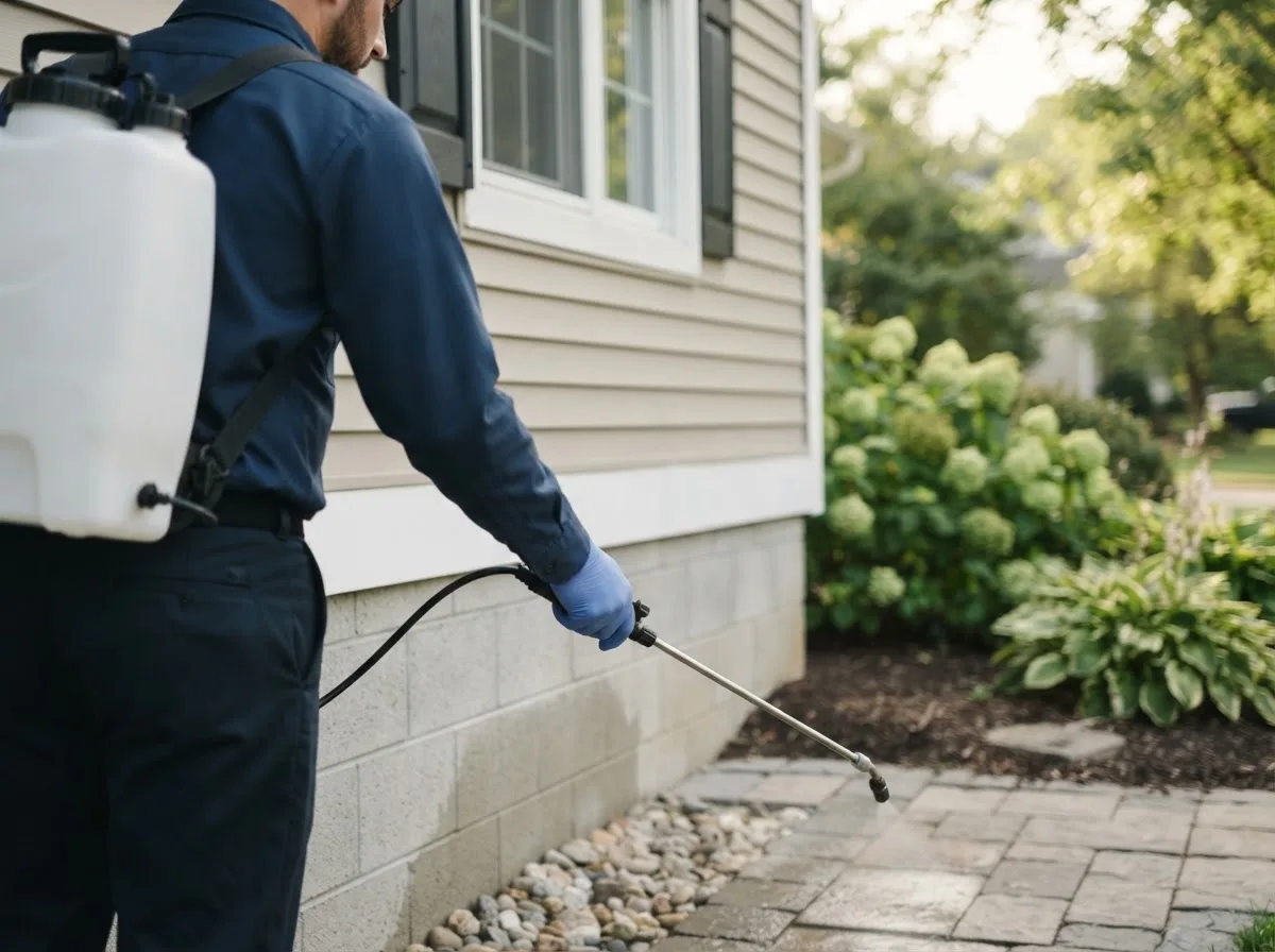 Pest control technician inspecting a home in Latham, MO